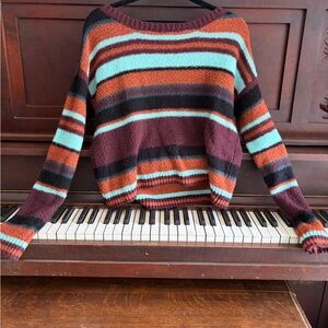 Wild Fable Burgundy and Teal Striped Sweater
